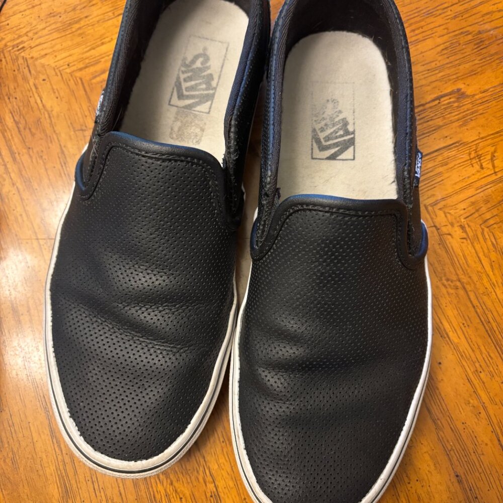 Size 10 black leather vans slip ons - Picture 5 of 5